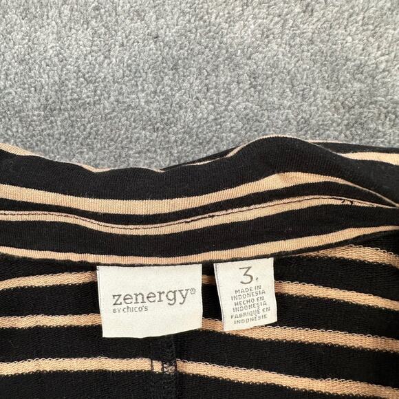 Zenergy By Chicos Open Front Jacket Black/Tan Stripe Women's Size 3/ X-Large - Picture 6 of 9